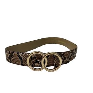 Express Womens Brown Double Ring Adjustable Belt XS Snakeskin Gold Plated NWT